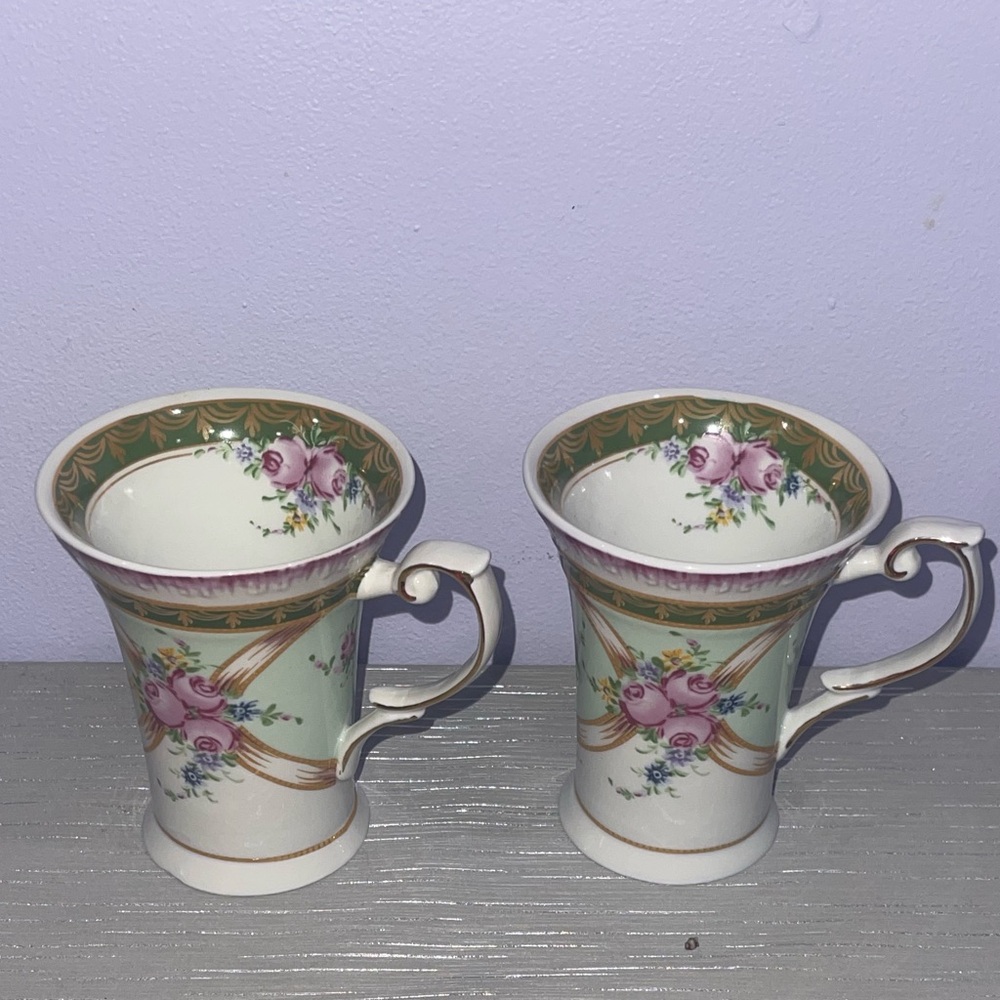 Floral  Mugs with Gold Accents